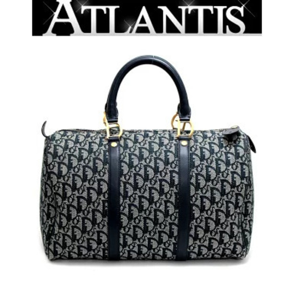 Christian Dior Trotter Boston Handbag Jacquard Navy Blue